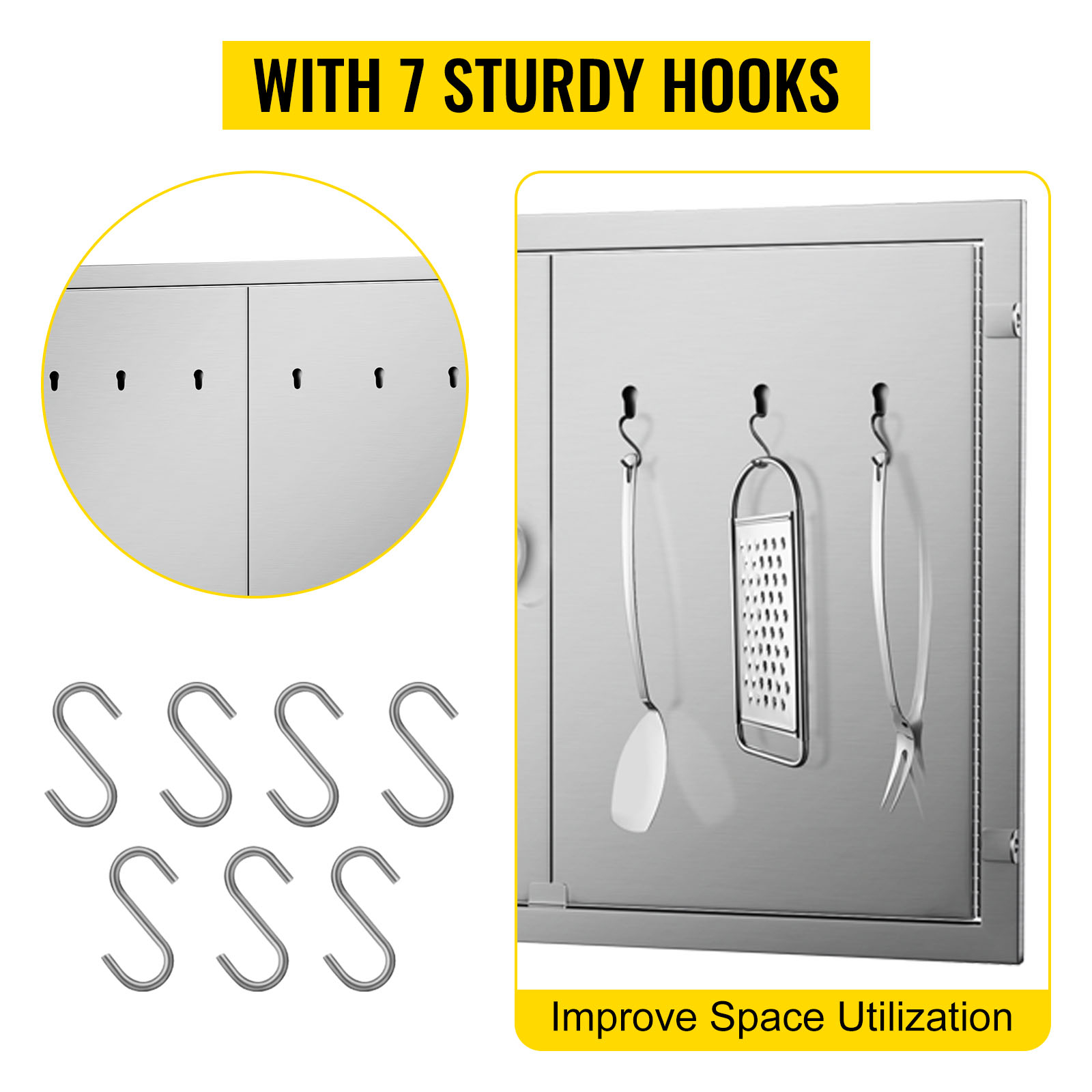 VEVOR bbq double access door with 7 sturdy hooks for improved space utilization.