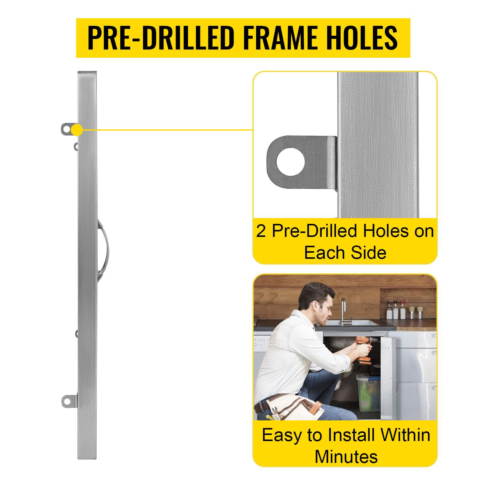 VEVOR bbq double access door with pre-drilled frame holes, easy to install.