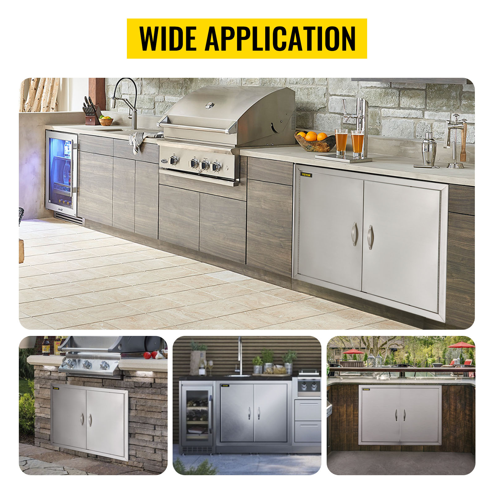 outdoor kitchens with VEVOR bbq double access door and stainless steel appliances.