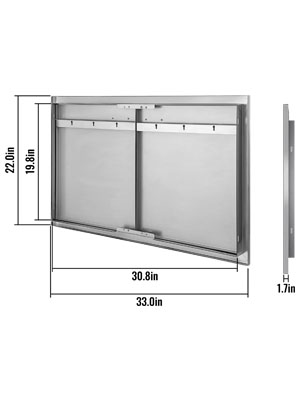 VEVOR bbq access door with dimensions 33x22 inches, dual panel stainless steel.