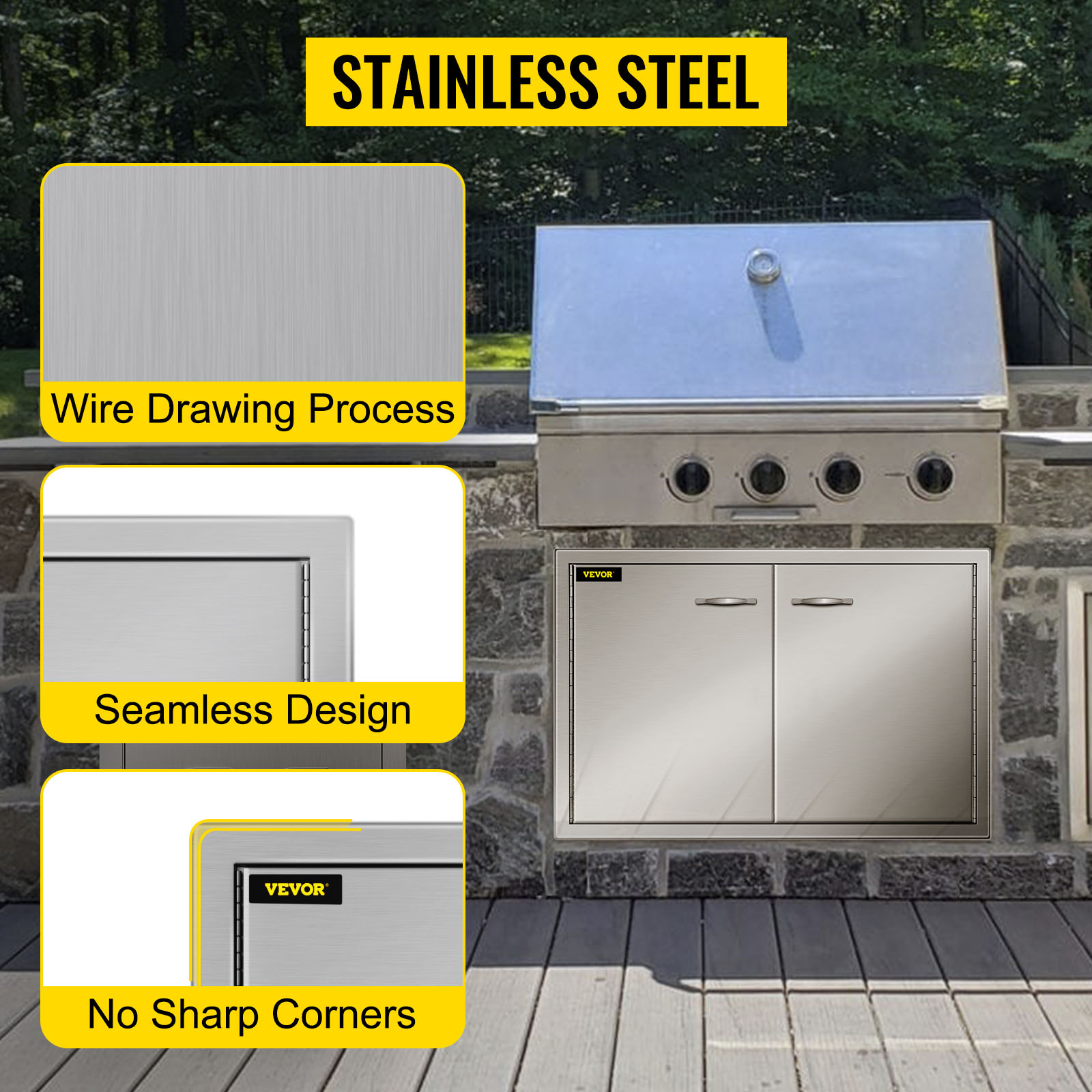 VEVOR bbq access door with wire drawing, seamless design, and no sharp corners.