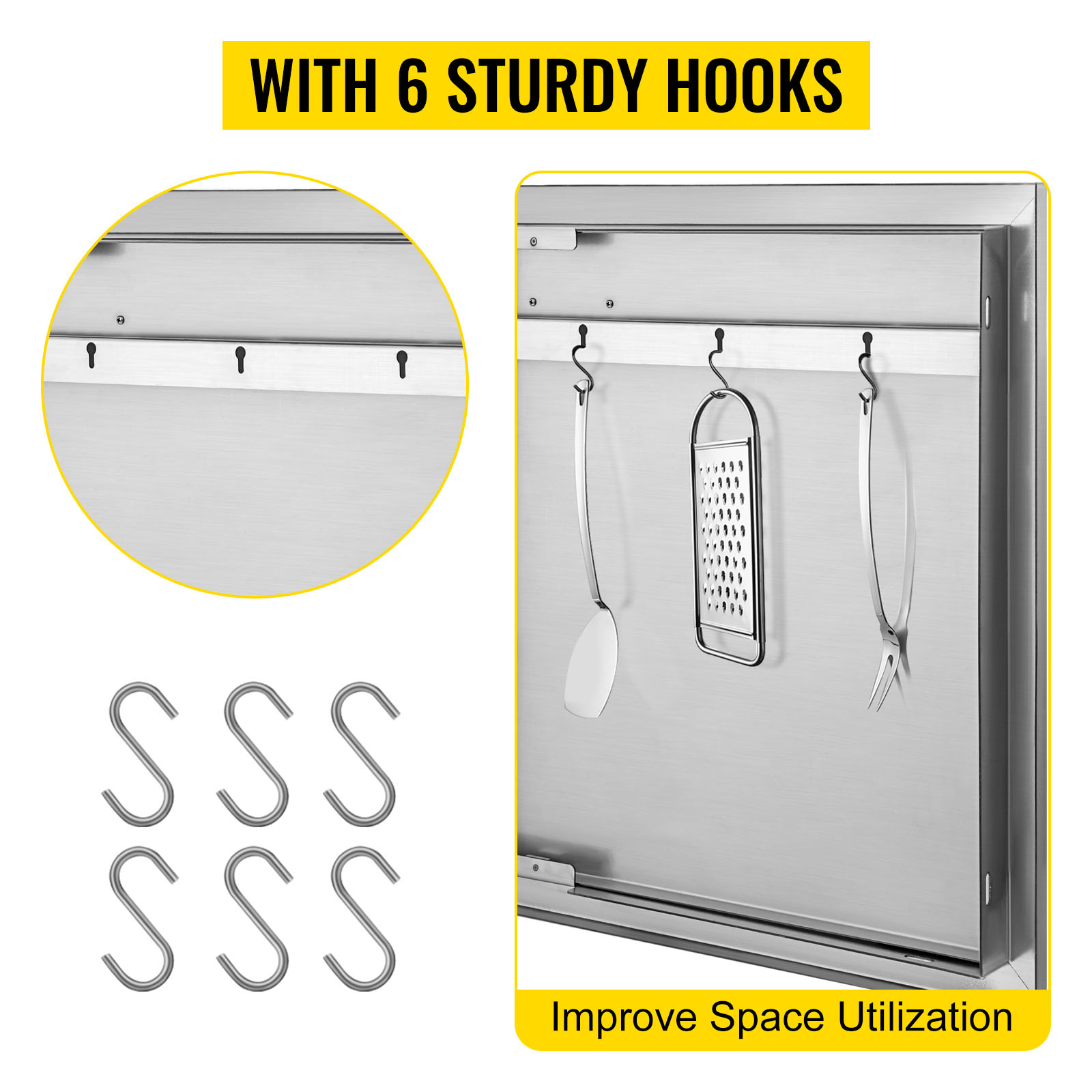 VEVOR bbq access door with 6 sturdy hooks for improved space utilization.
