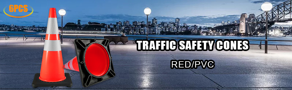 VEVOR traffic cones 6pcs, red with reflective white stripes, pvc material