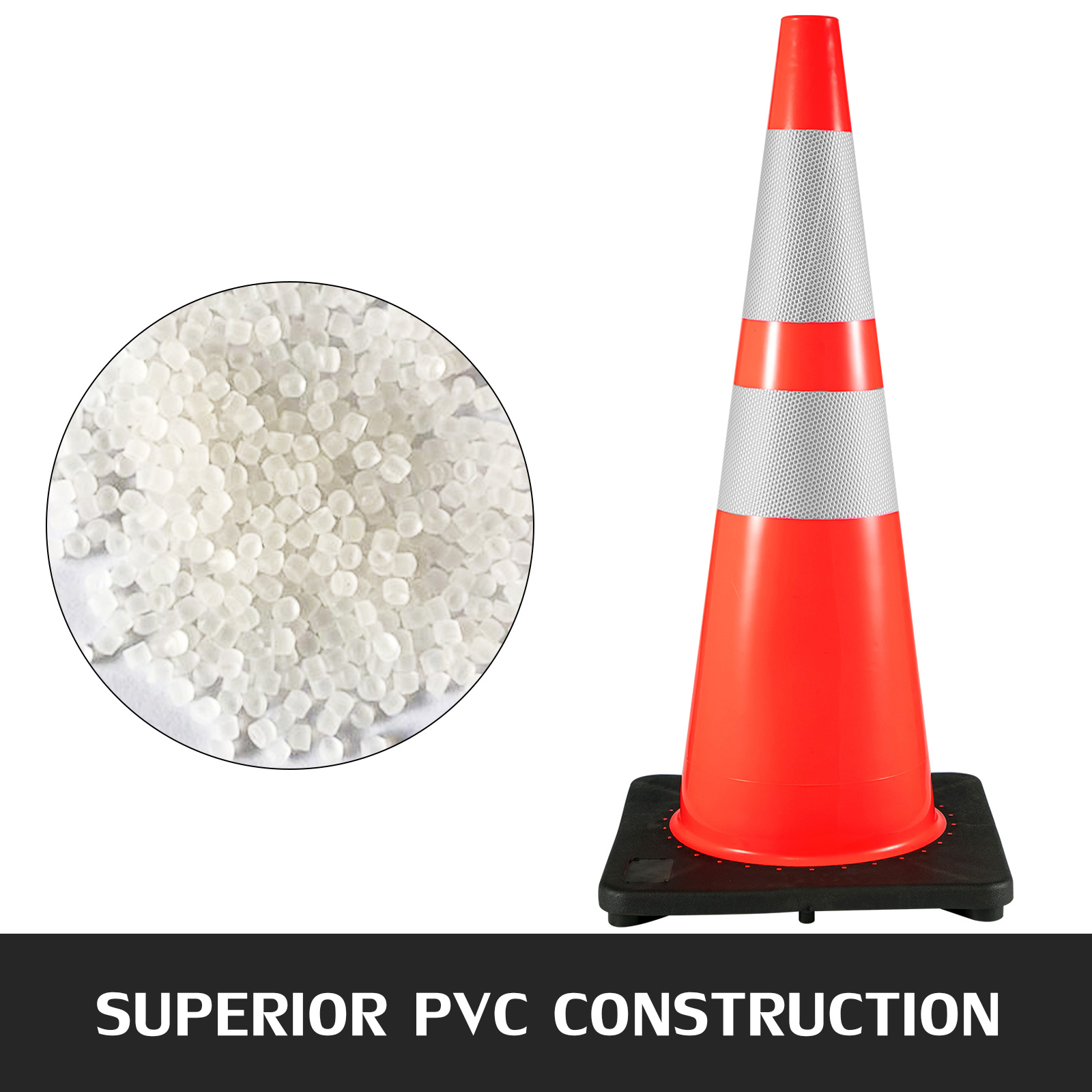 VEVOR traffic cones: superior pvc construction with white reflective bands.