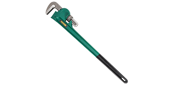 green and black VEVOR pipe wrench with adjustable jaw and long handle.