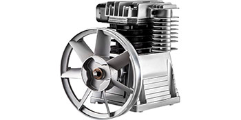 silver VEVOR air compressor pump with prominent cooling fins and a large pulley.
