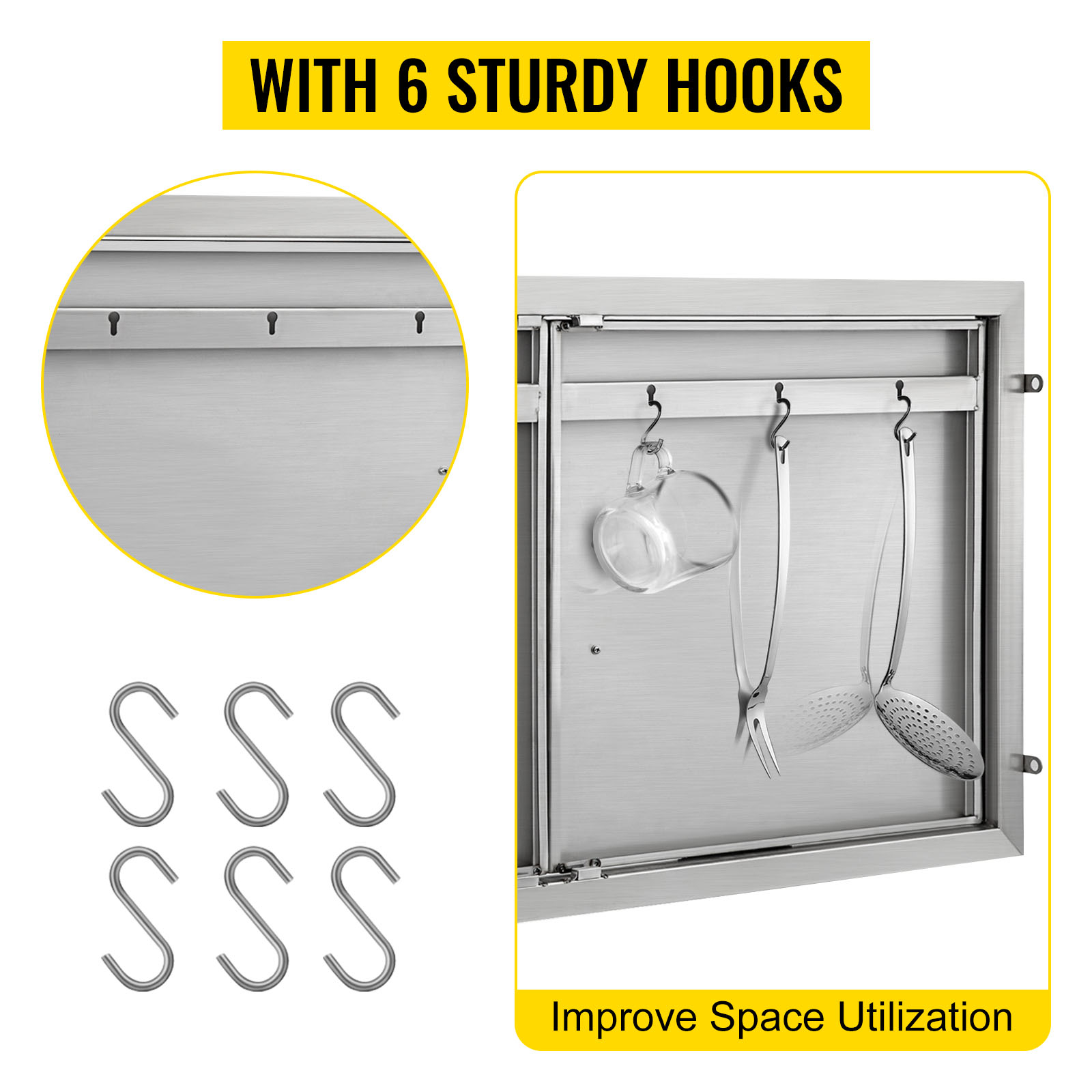 VEVOR bbq access door with 6 sturdy hooks for improved space utilization.