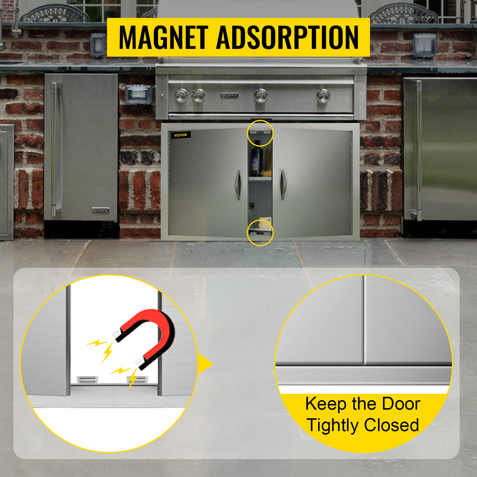 VEVOR bbq access door with magnet adsorption, ensuring a tightly closed door.