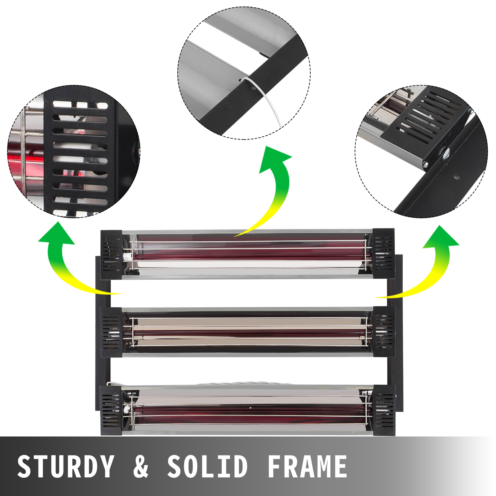 VEVOR paint curing lamp with a sturdy and solid frame, close-up details shown.