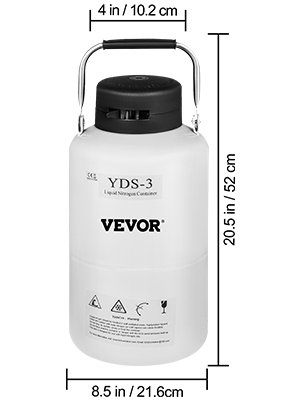 VEVOR šķidrā slāpekļa konteiners, 20,5 collas garš, 8,5 collas plats, 4 collu rokturis.