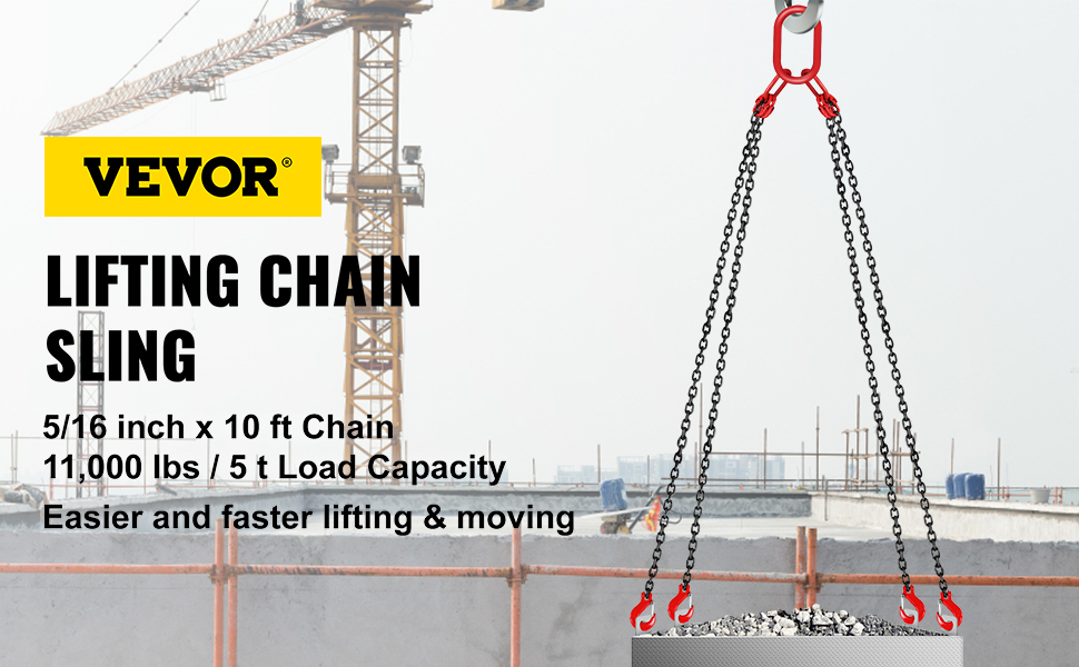 VEVOR engine lift chain sling with 5/16 inch x 10 ft chain for construction lifting.