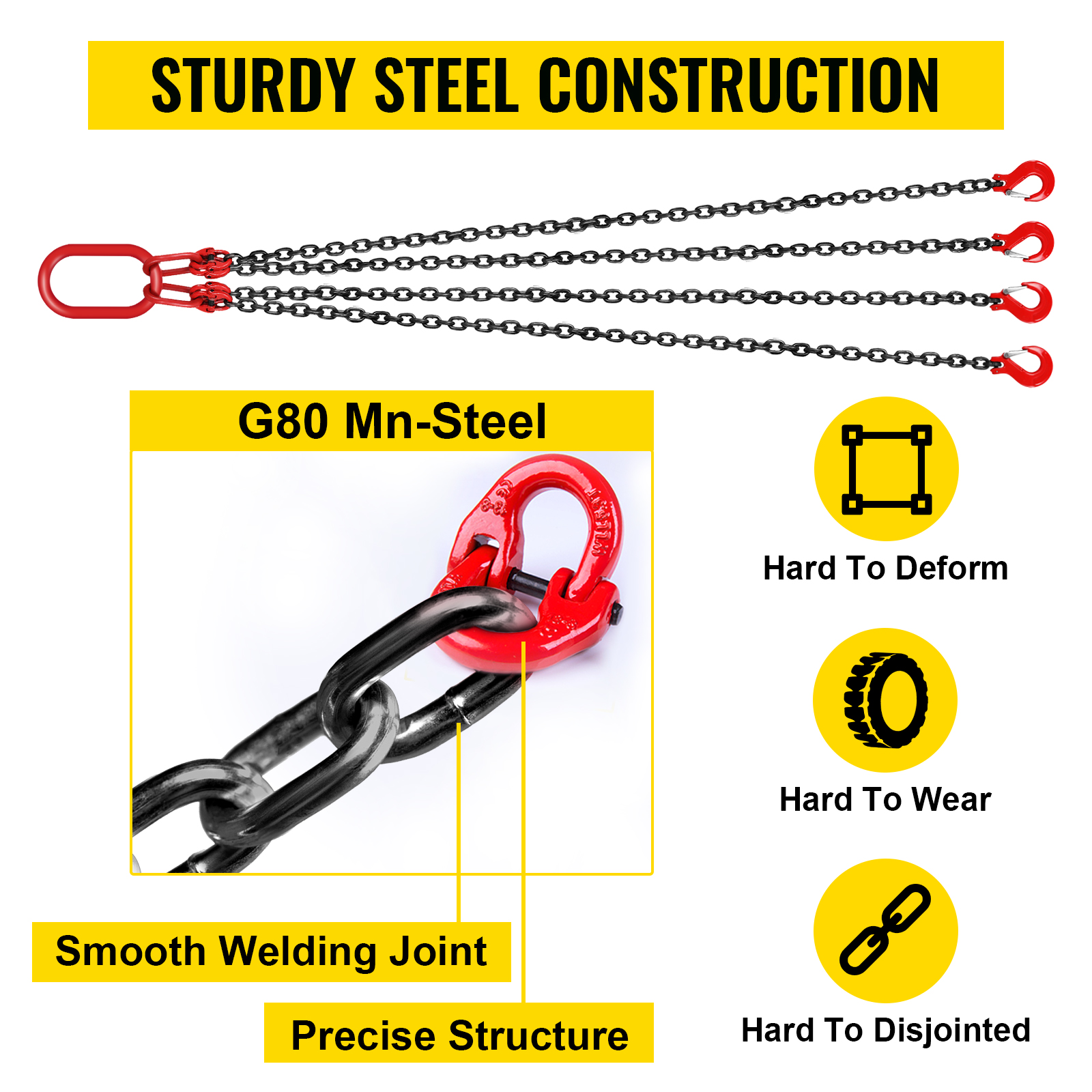 VEVOR engine lift chain with sturdy steel construction and smooth welding joint.