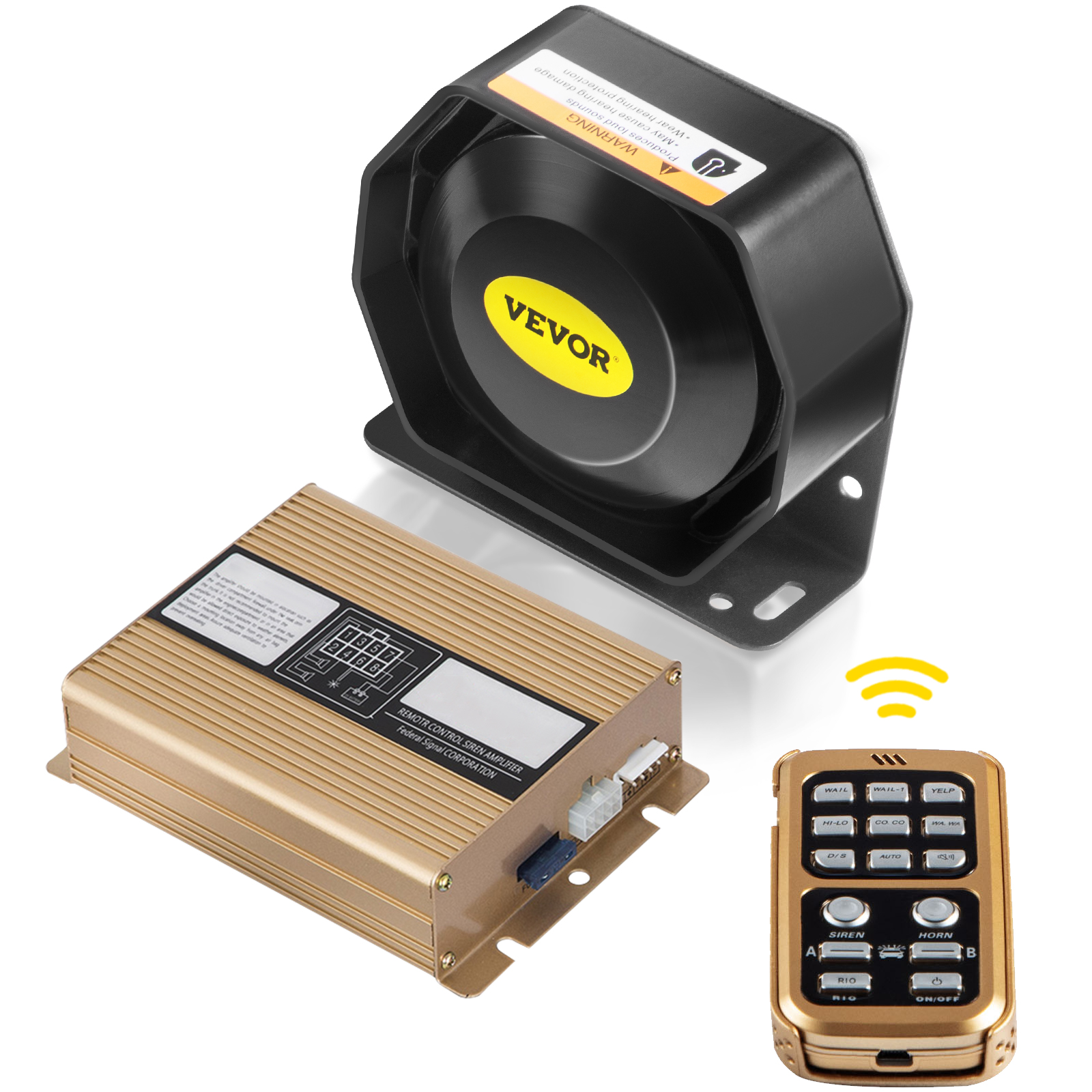 VEVOR car siren with control box and remote.