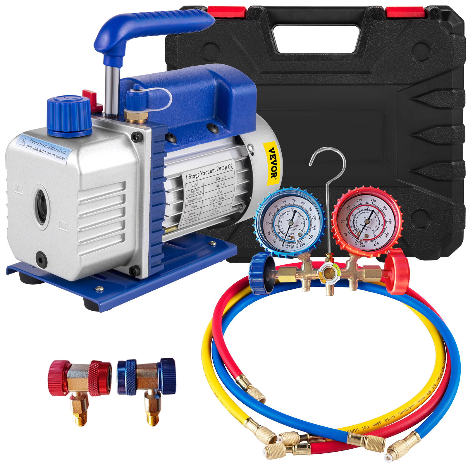 VEVOR vacuum pump with gauge set and carrying case
