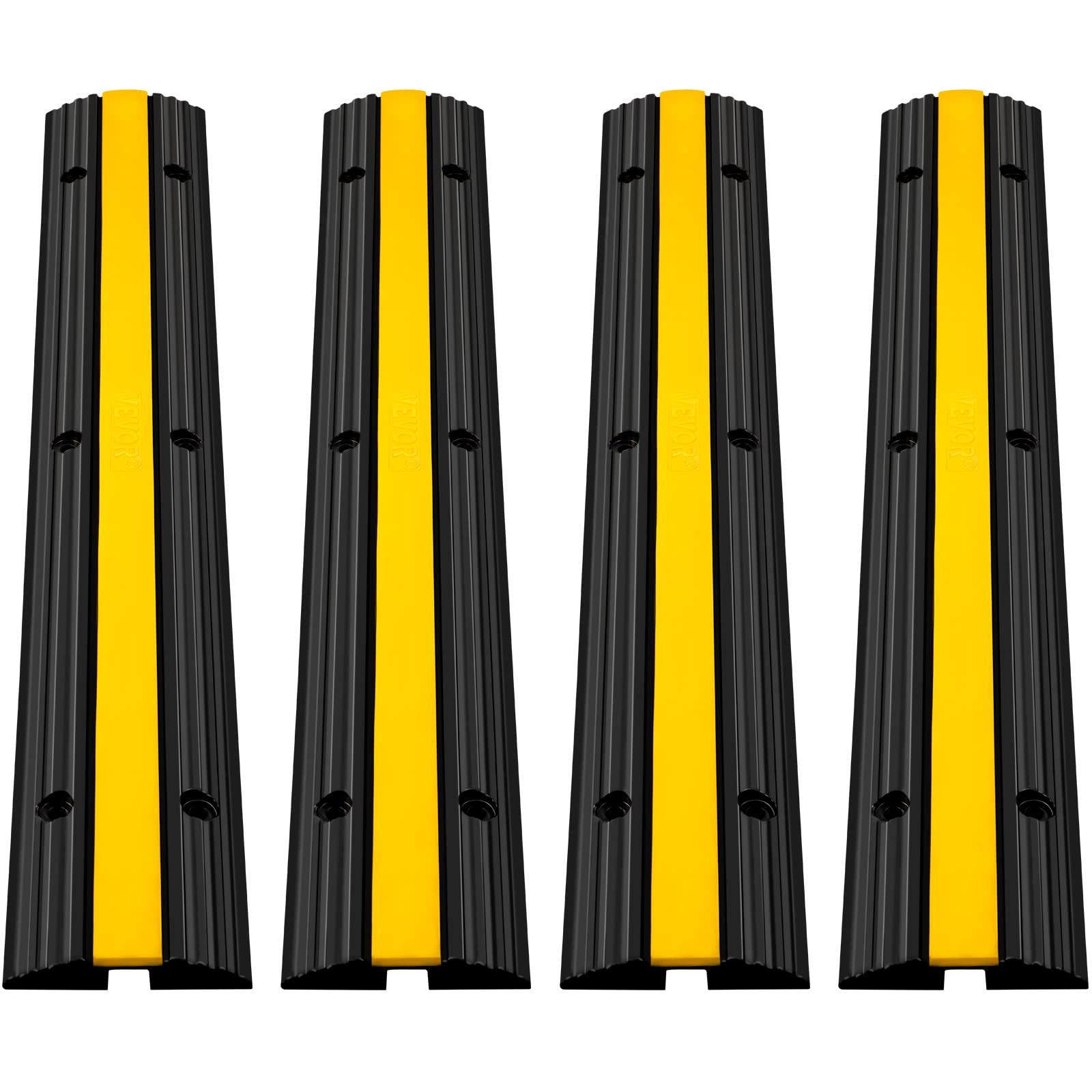 four black and yellow VEVOR cable protector ramps in a row.