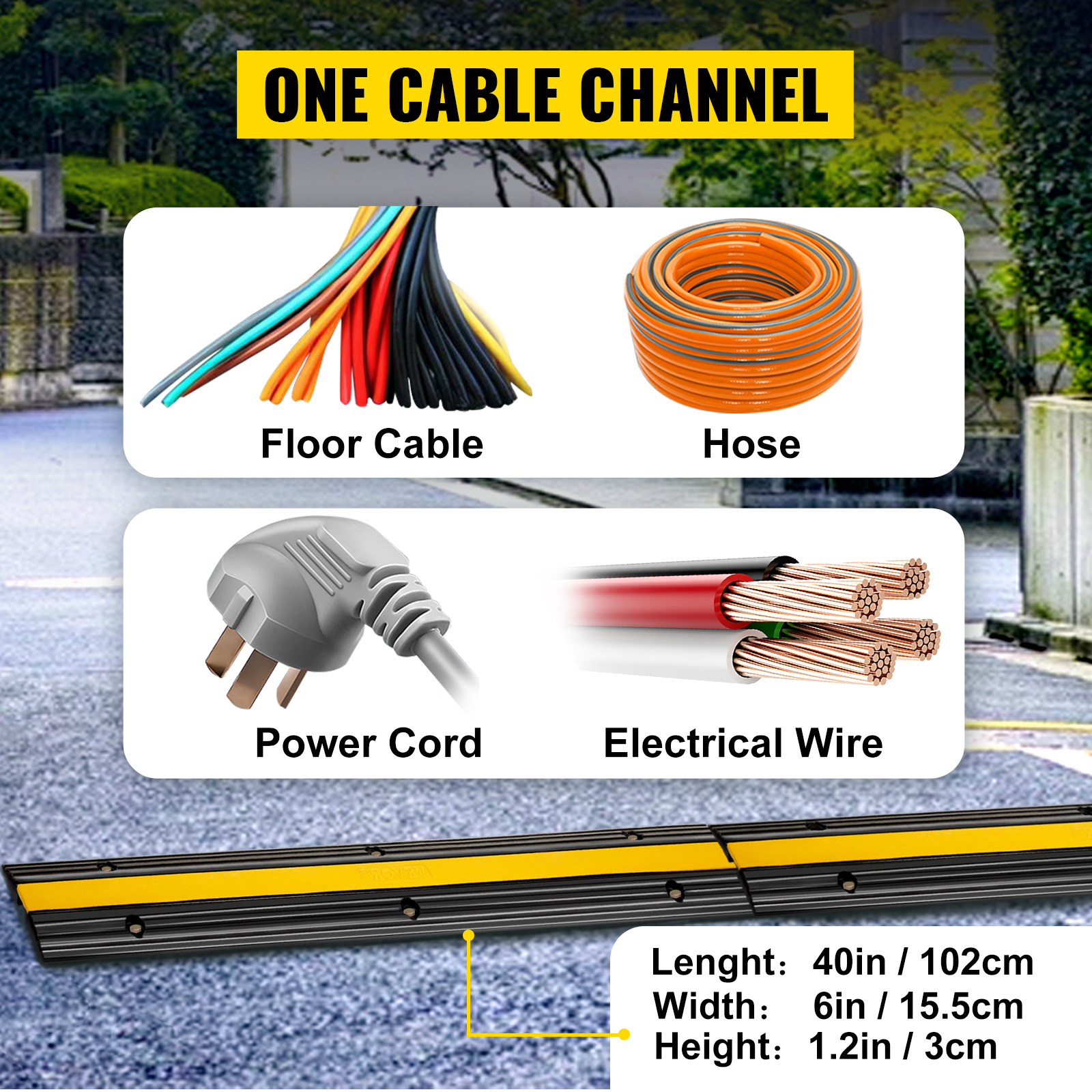 VEVOR cable protector ramp for floor cables, hoses, power cords, and electrical wires.