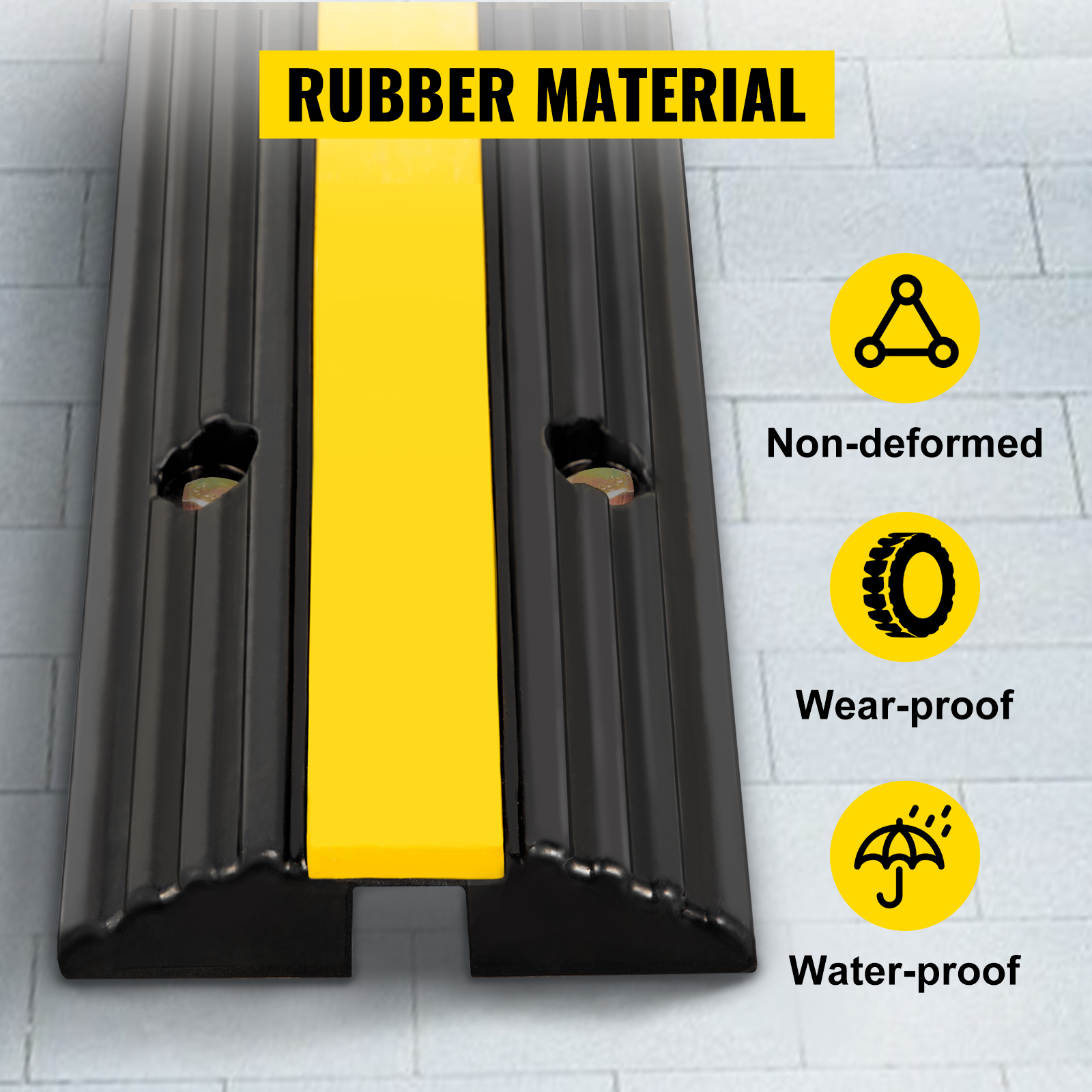 VEVOR cable protector ramp, non-deformed, wear-proof, water-proof black and yellow rubber.