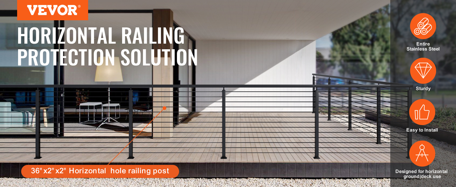 VEVOR cable railing post for horizontal protection solution, stainless steel, easy to install, sturdy.