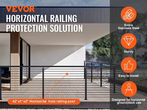 VEVOR cable railing post for horizontal railing protection on a deck with stainless steel construction.