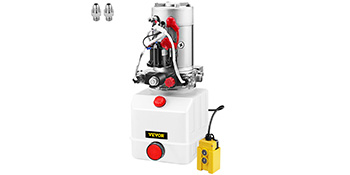 VEVOR hydraulic pump with control switch and accessories on a white background.