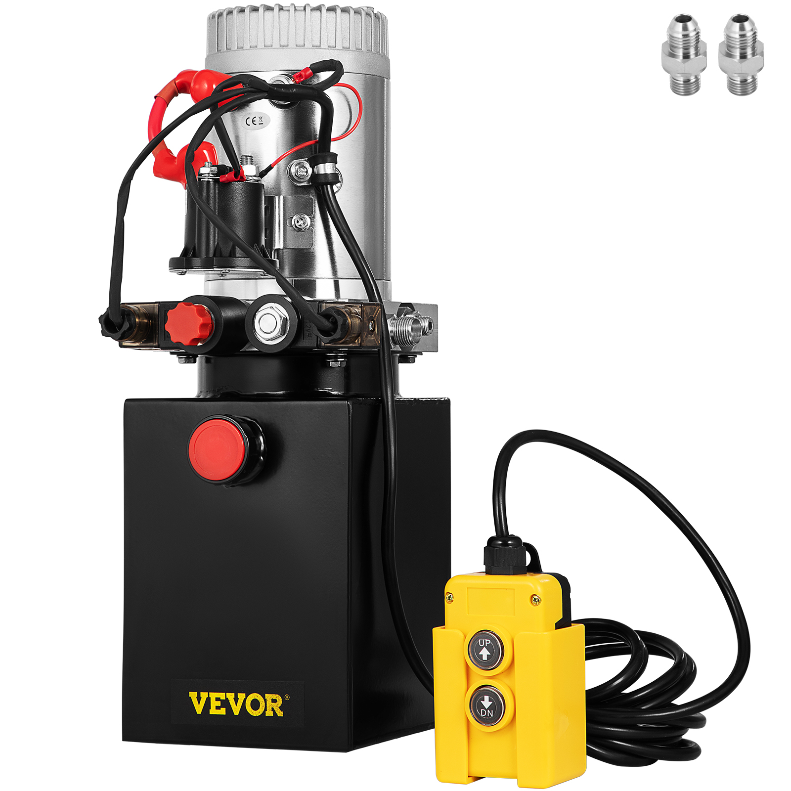 VEVOR hydraulic pump with yellow controller and accessories.