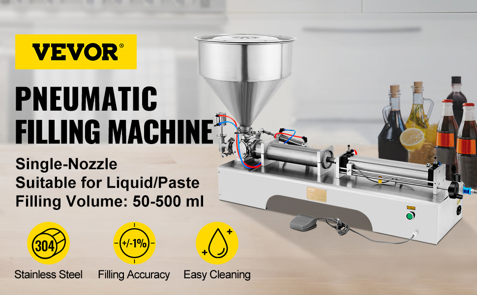 VEVOR pneumatic filling machine with single nozzle for liquid/paste, 50-500 ml filling.
