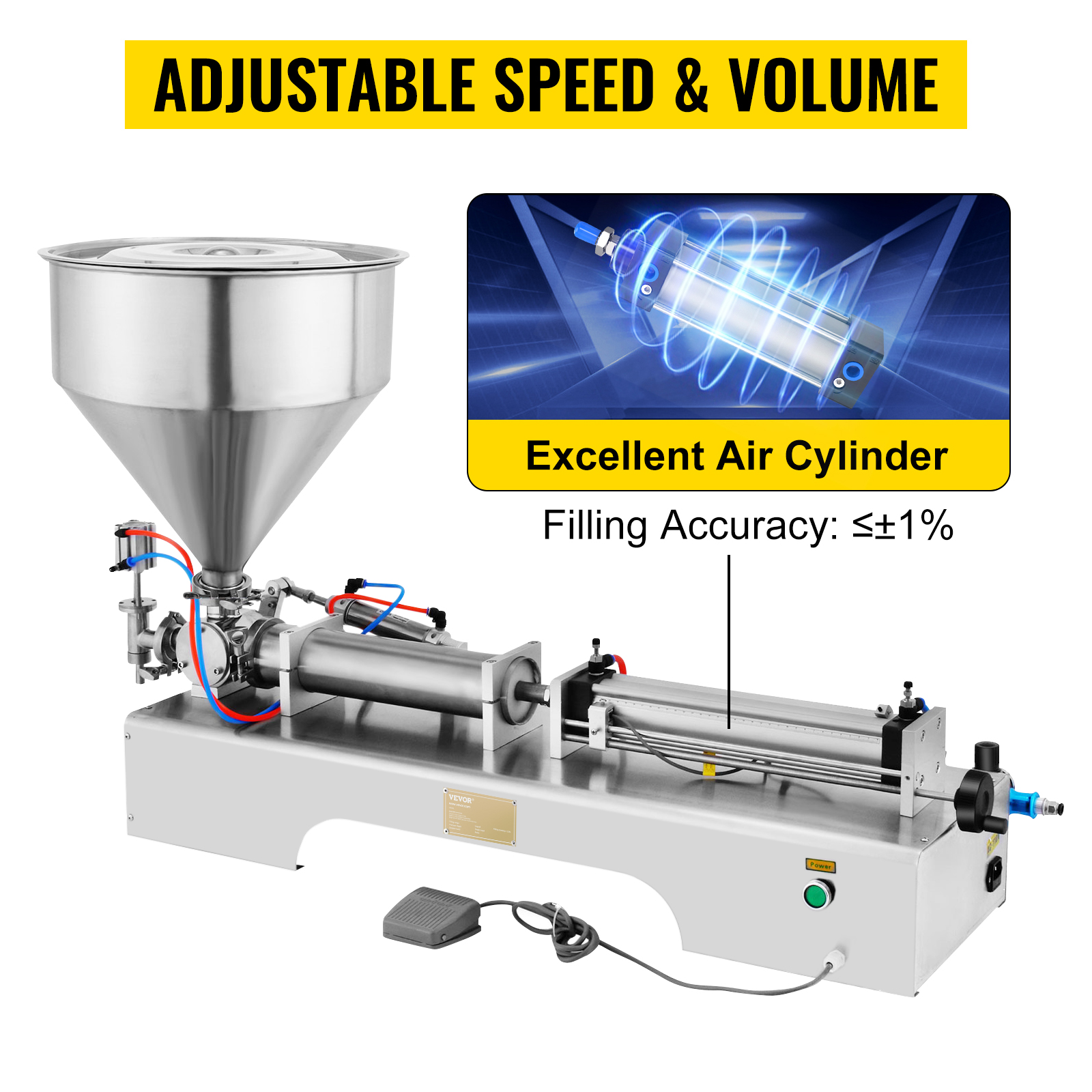 VEVOR pneumatic filling machine with adjustable speed, volume, and high filling accuracy.