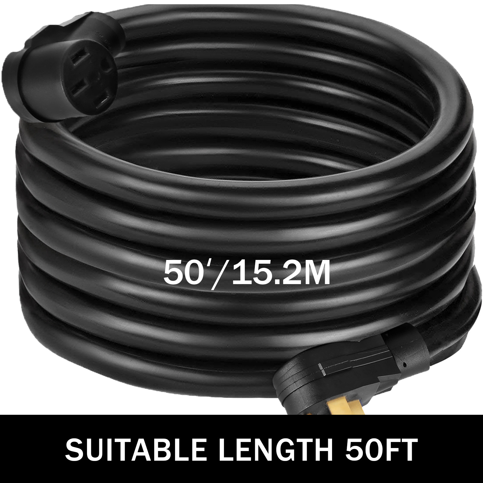 VEVOR 40 amp rv extension cord, 50ft length, coiled and ready for use.