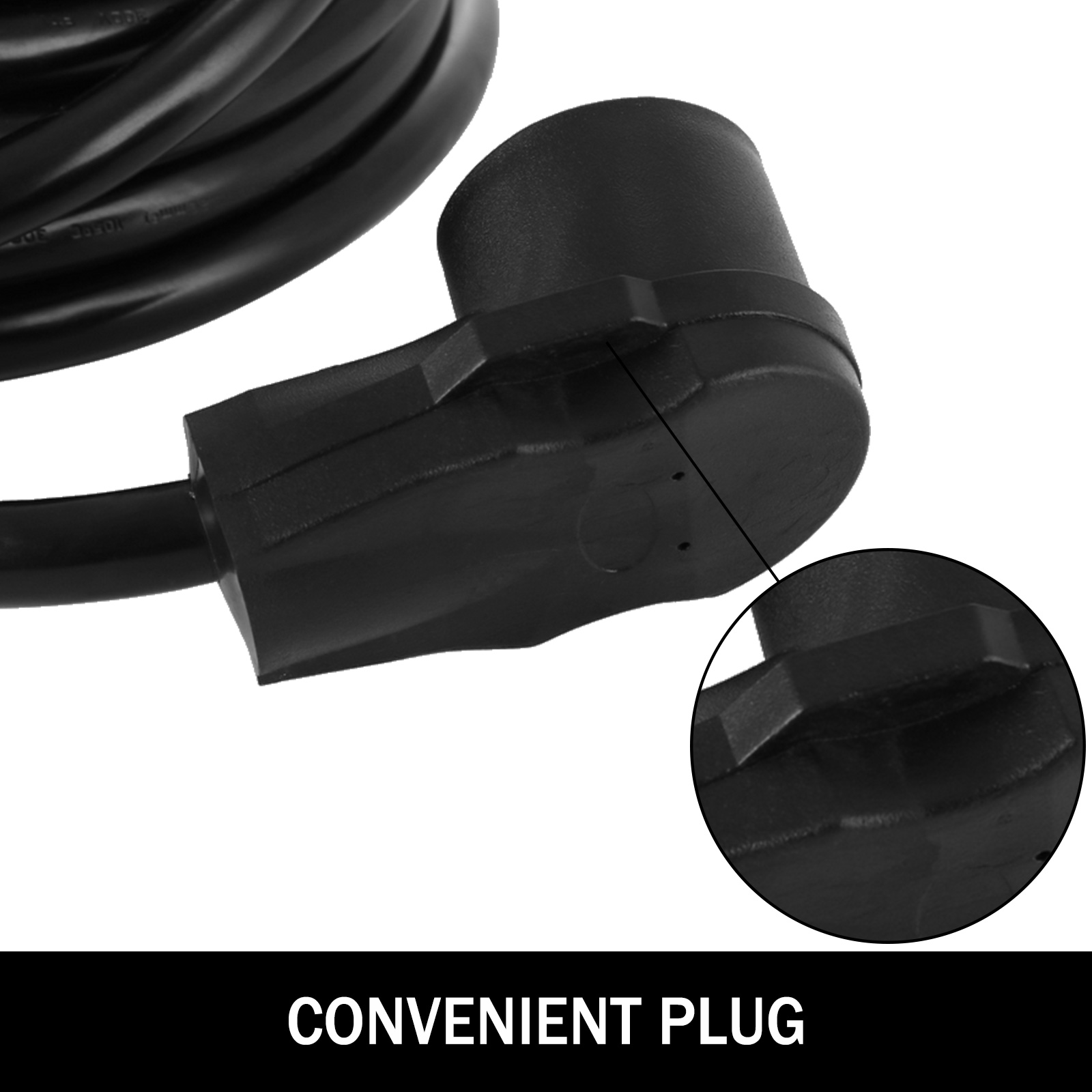 VEVOR 40 amp rv extension cord with a convenient plug, close-up view