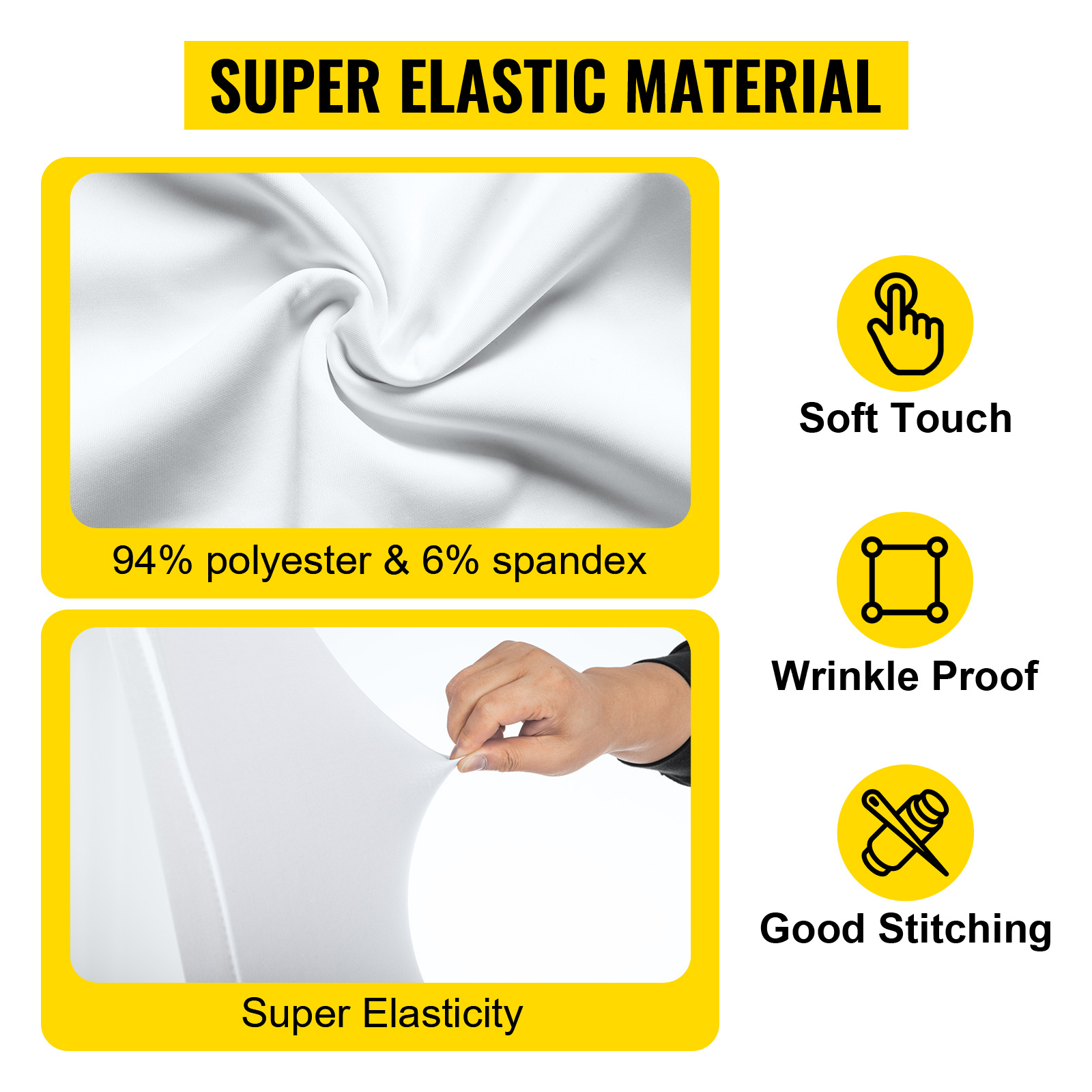 VEVOR chair covers: super elastic, soft touch, wrinkle proof, and good stitching.