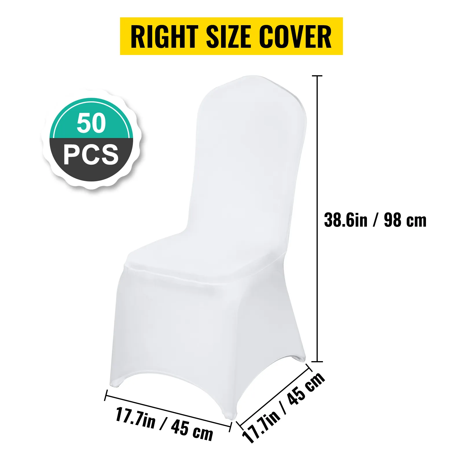 VEVOR chair covers - 50 pieces, white, dimensions: 38.6in x 17.7in x 17.7in.