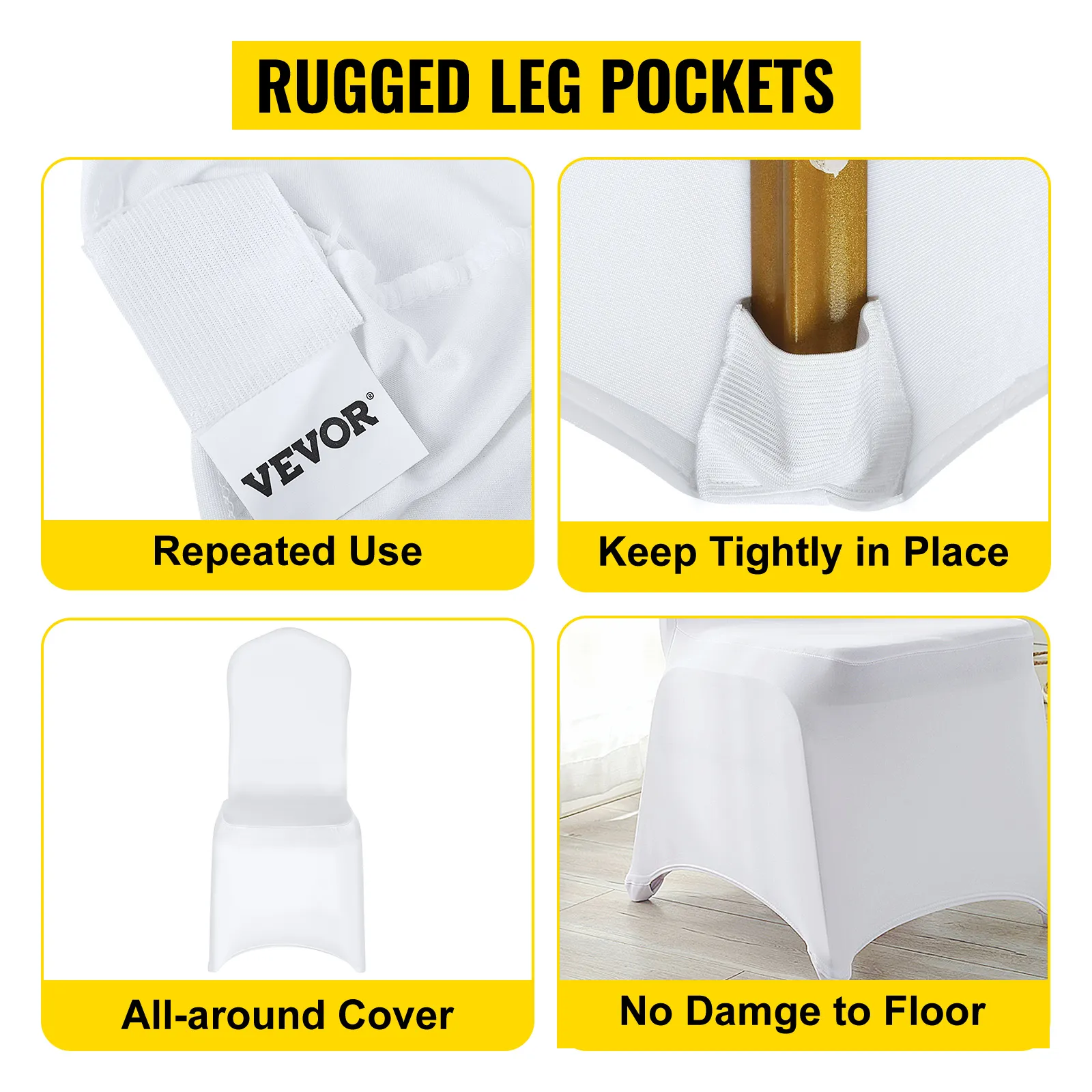 VEVOR chair covers with rugged leg pockets for repeated use and snug fit. all-around cover.