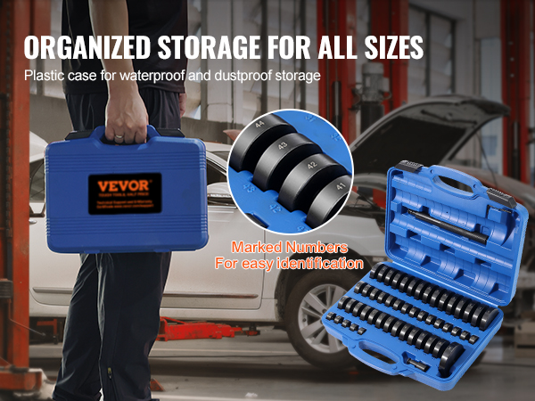 VEVOR bushing press kit plastic case with organized storage and marked numbers for easy identification.
