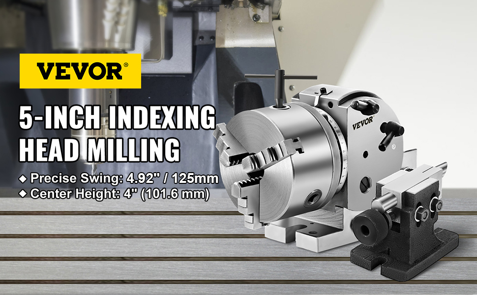 VEVOR dividing head for precise 5-inch indexing head milling machine with 4" center height.