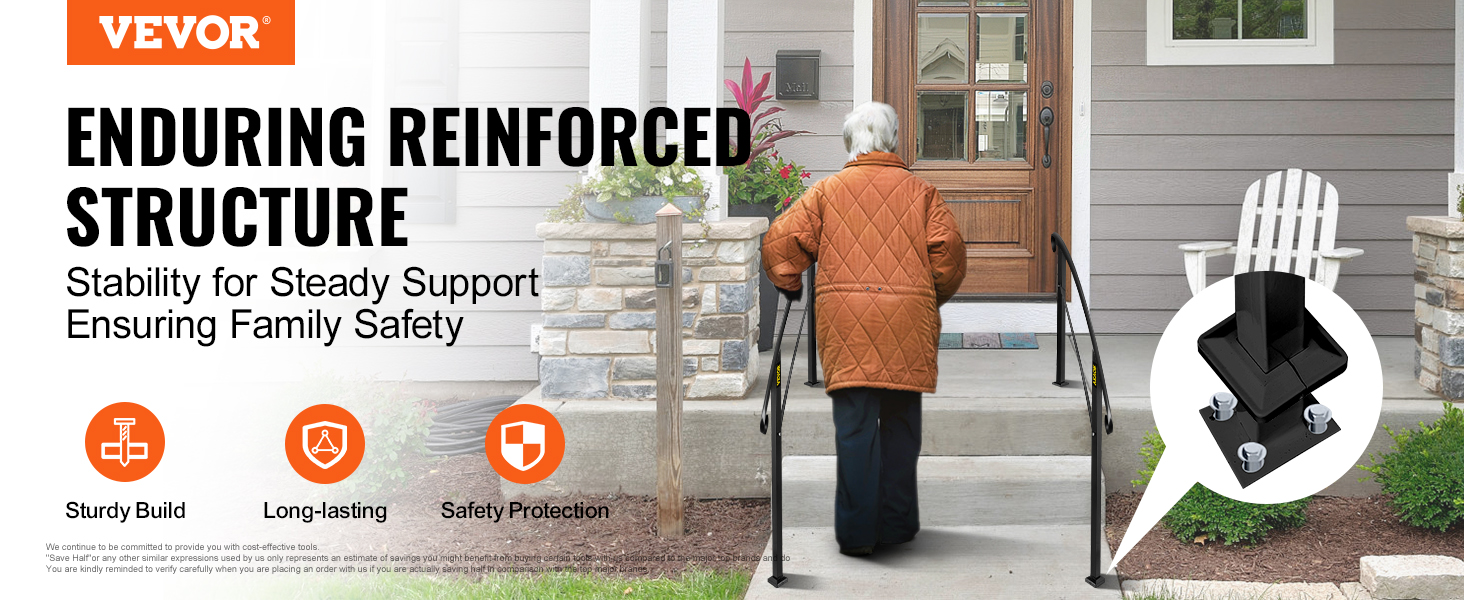 elderly person using VEVOR outdoor handrails for stability and support on porch steps.