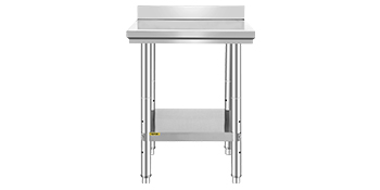 VEVOR stainless steel work table with undershelf and backsplash, front view.