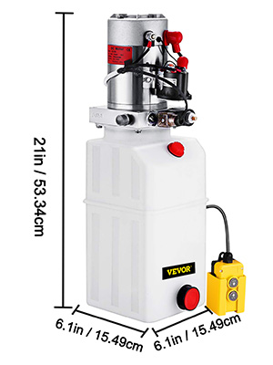 VEVOR hydraulic power unit with attached control pendant, measuring 21in x 6.1in.