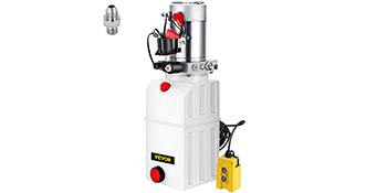 VEVOR hydraulic power unit with control box and valve fitting.