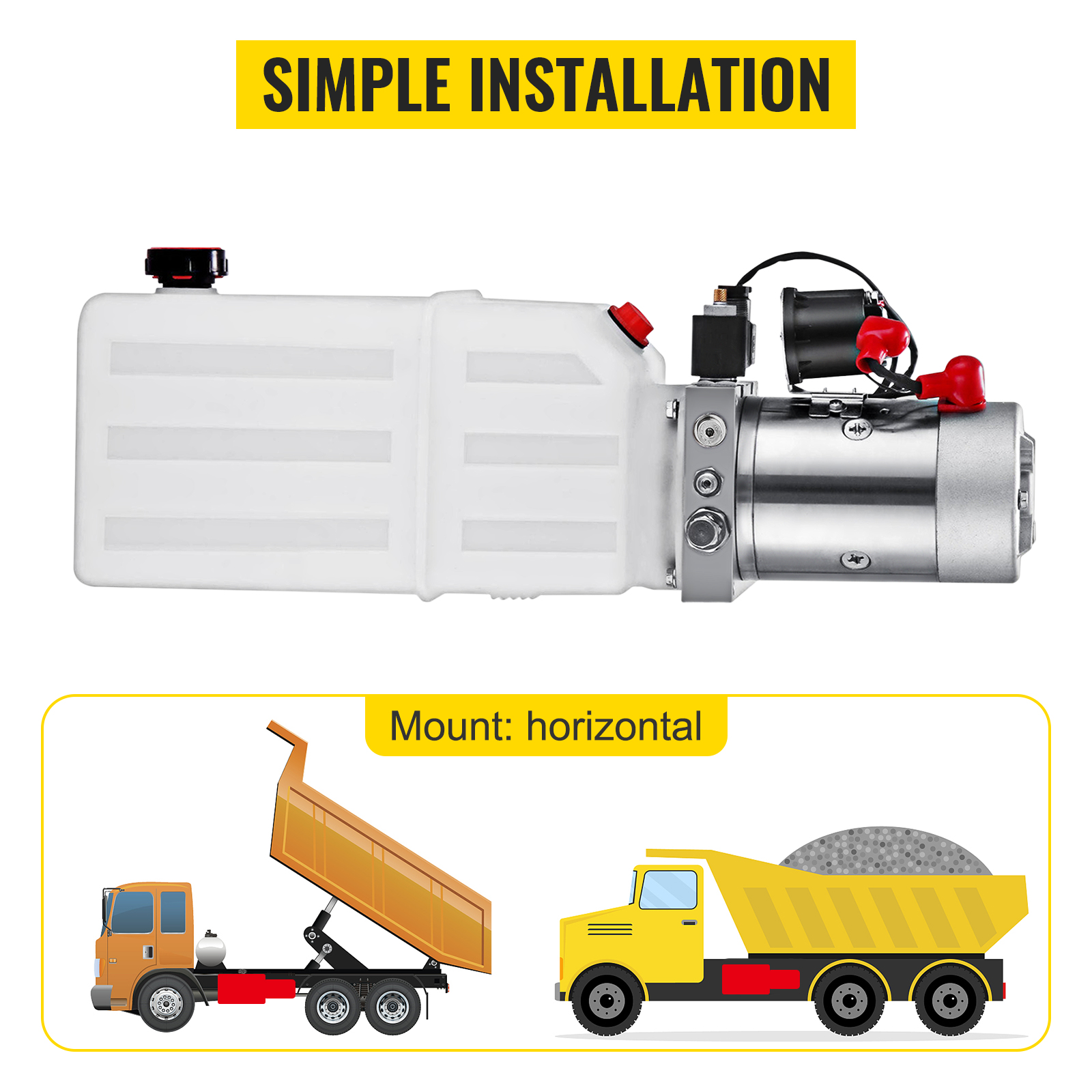 VEVOR hydraulic power unit with simple installation for horizontal truck mount.