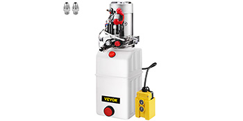 VEVOR hydraulic power unit with yellow control box and connectors.