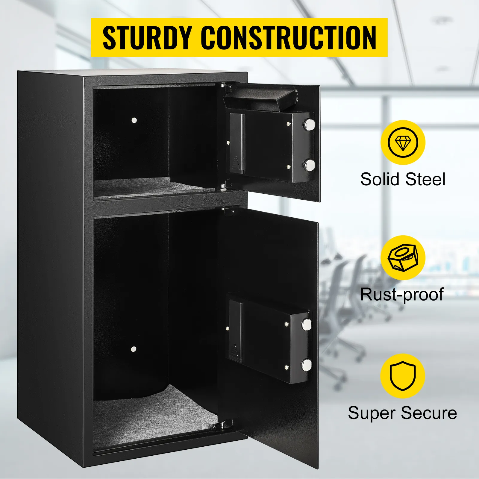 VEVOR security safe box with solid steel construction, rust-proof, and super secure features.