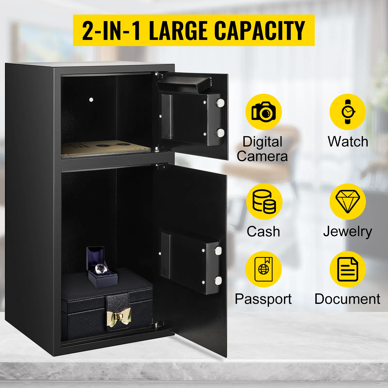 VEVOR security safe box with 2-in-1 large capacity for valuables storage.