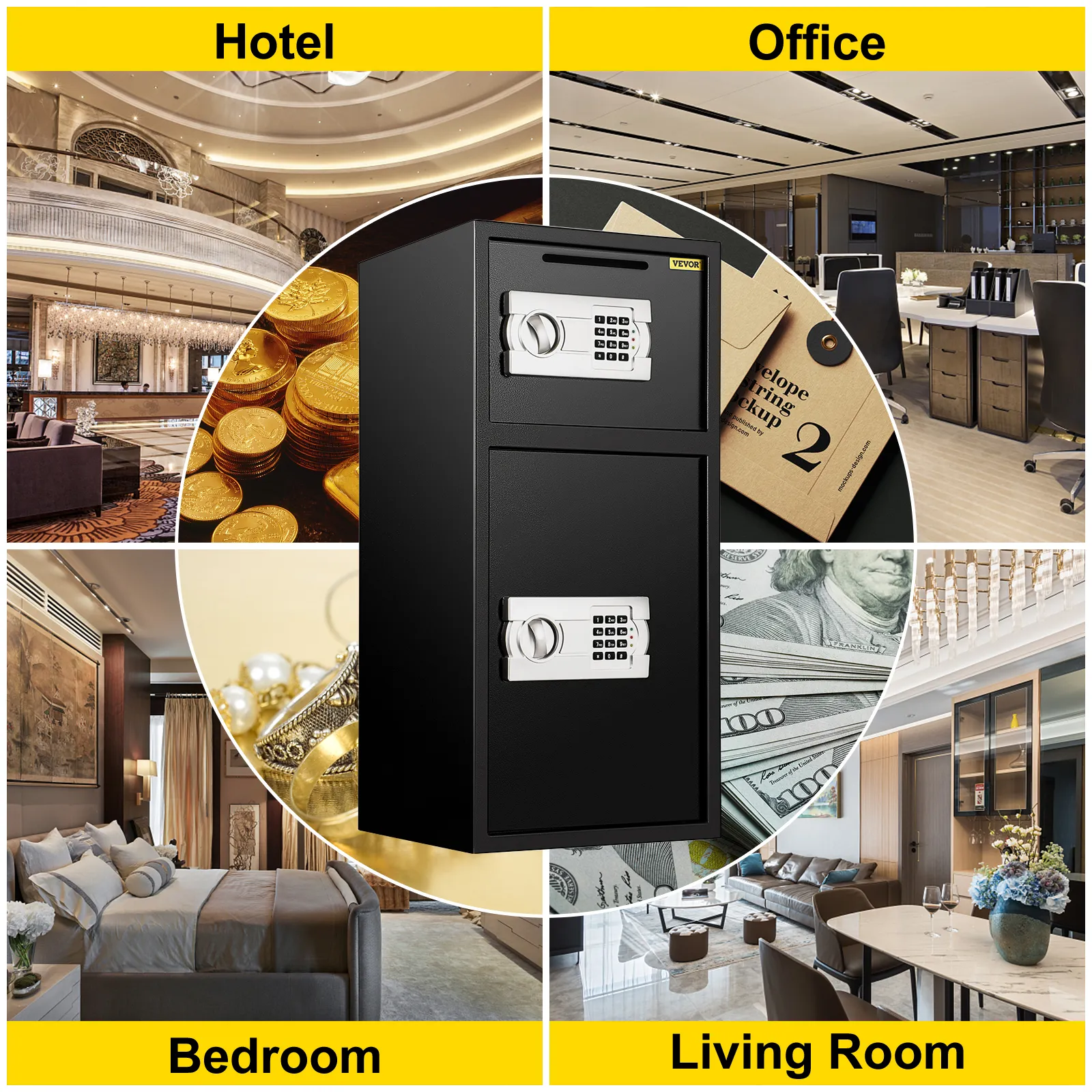 VEVOR security safe box for hotel, office, bedroom, and living room security.