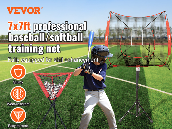 7x7ft VEVOR baseball practice net for training, featuring sturdy, wear-resistant design, easy to store.