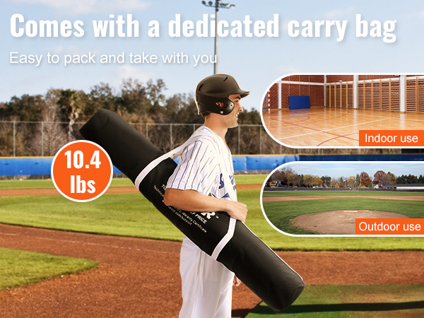 VEVOR baseball practice net with a dedicated carry bag for indoor and outdoor use. easy to pack, 10.4 lbs.