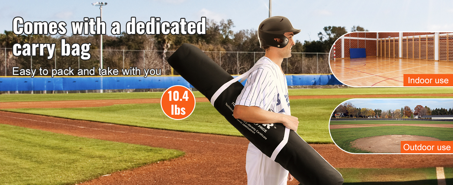 VEVOR baseball practice net with a dedicated carry bag for indoor and outdoor use. easy to pack, 10.4 lbs.