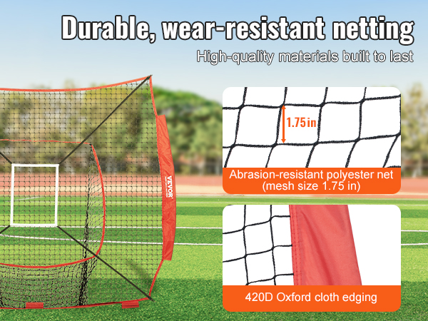 VEVOR baseball training net with abrasion-resistant polyester net and 420d oxford cloth edging.
