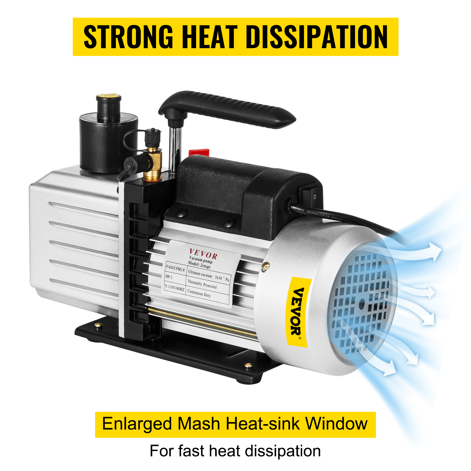 VEVOR vacuum pump with strong heat dissipation and enlarged heat-sink window