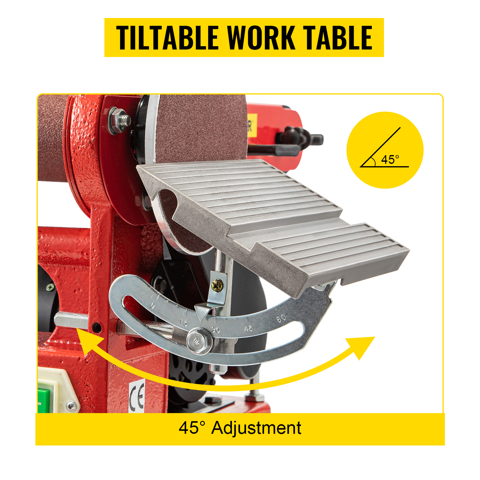 VEVOR belt sander with tilt work table, 45° adjustable angle