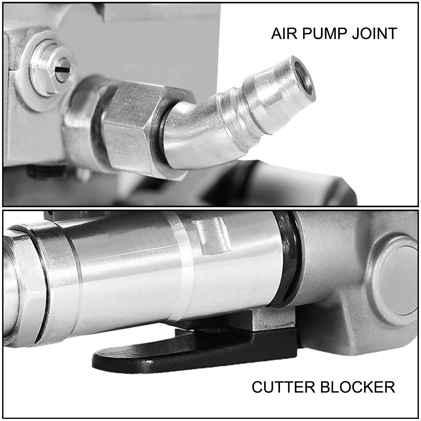 VEVOR pneumatic strapping tool showing air pump joint and cutter blocker.